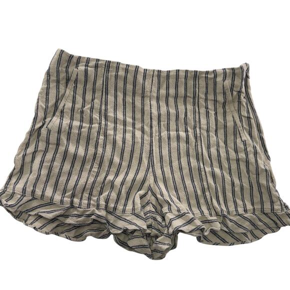 1.STATE Shorts Womens 8 Beige Blue Striped Linen Blend Casual Relaxed Summer - Picture 1 of 7